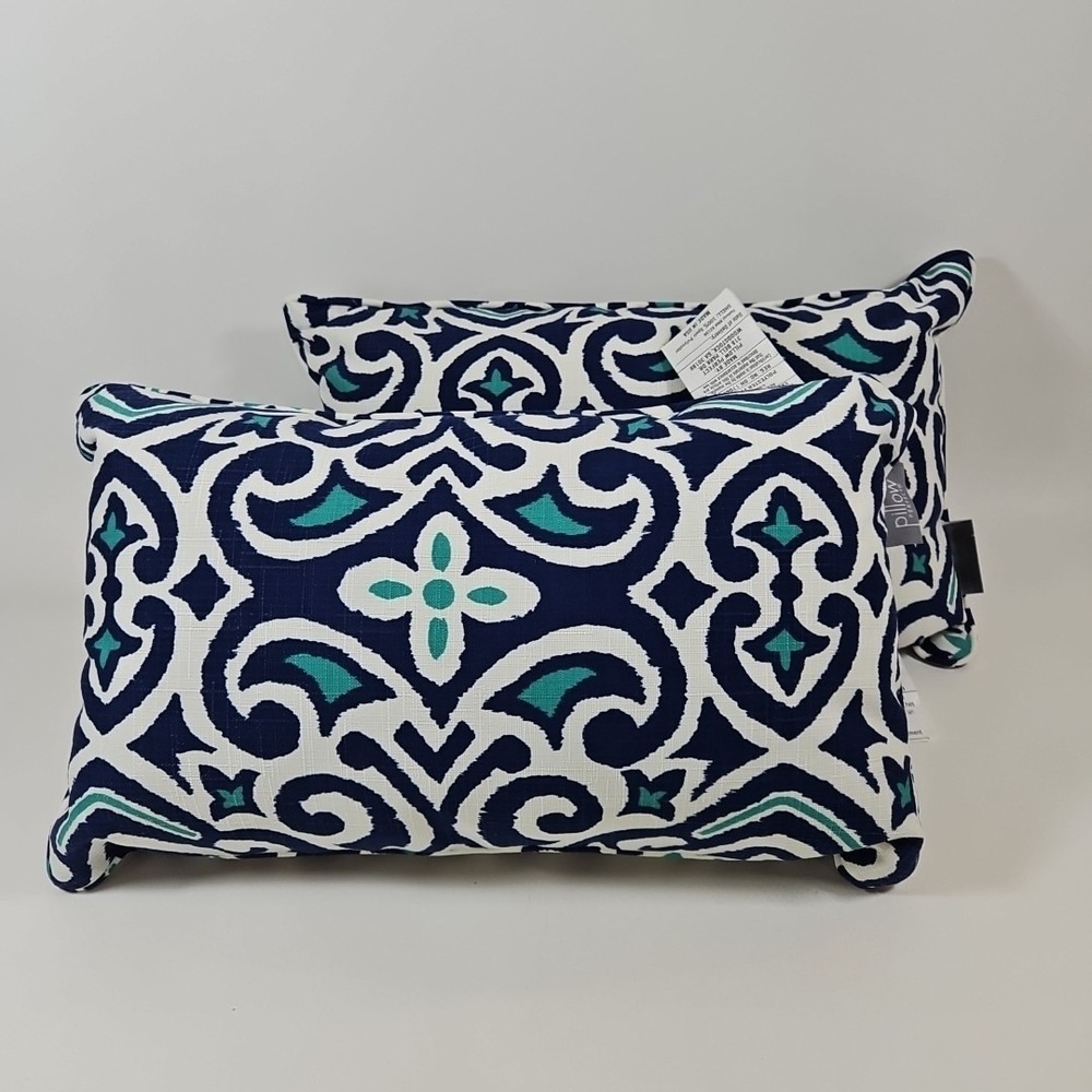 Damask Indoor/Outdoor Accent Throw Pillow, Plush Fill, Weather, and Fade Resi...
